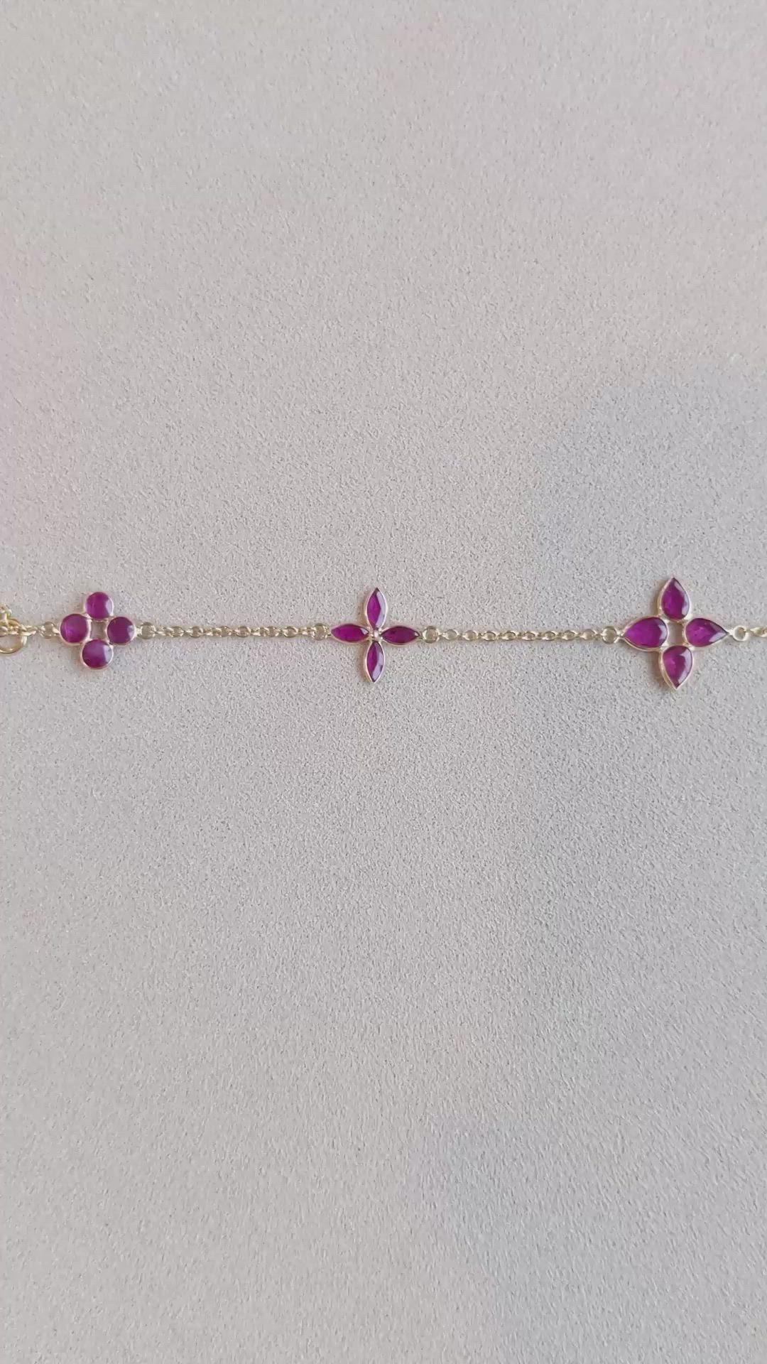 2.09&nbsp;Ct.Tw.Total Carat Weight Pinkish Red Ruby Accent Stones Bracelet, 18K Yellow Gold Size Video