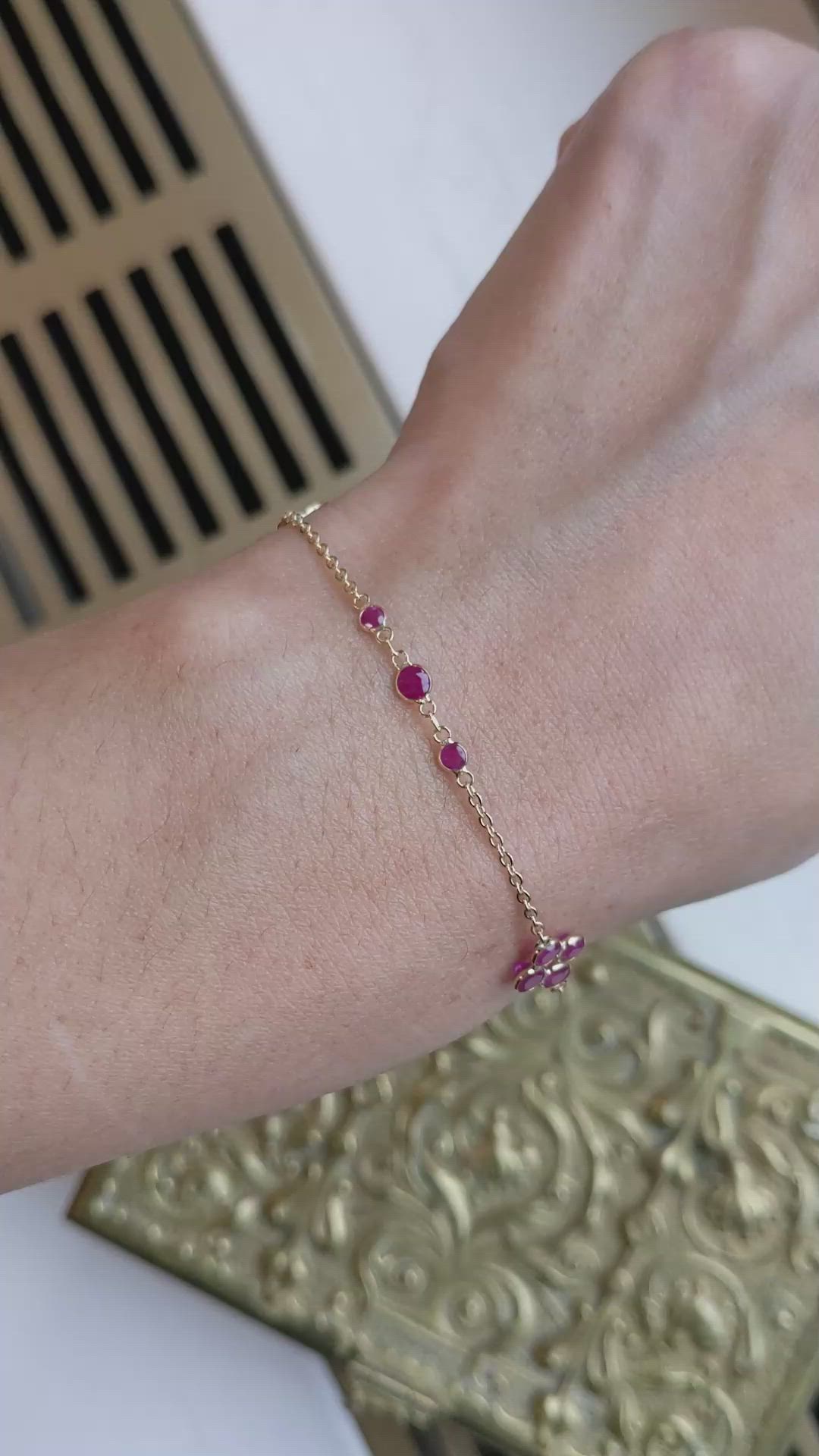 2.23&nbsp;Ct.Tw.Total Carat Weight Pinkish Red Ruby Bezel Bracelet, 18K Yellow Gold Size Video