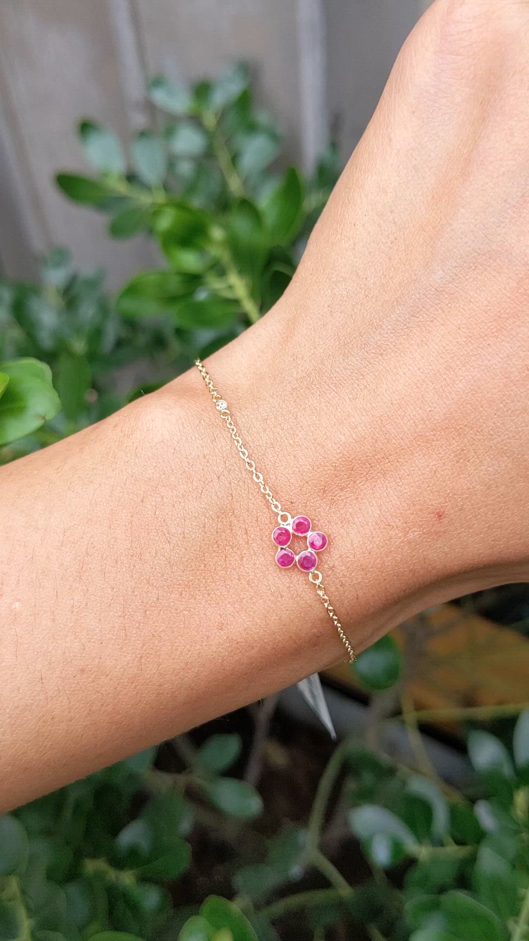 1.25 Ct.Tw.Total Carat Weight Pinkish Red Ruby and White Sapphire Accent Stones Bracelet, 18K Yellow Gold Size Video