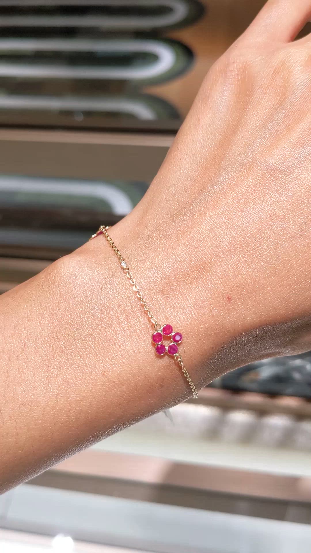 1.25 Ct.Tw.Total Carat Weight Pinkish Red Ruby and White Sapphire Accent Stones Bracelet, 18K Yellow Gold Size Video