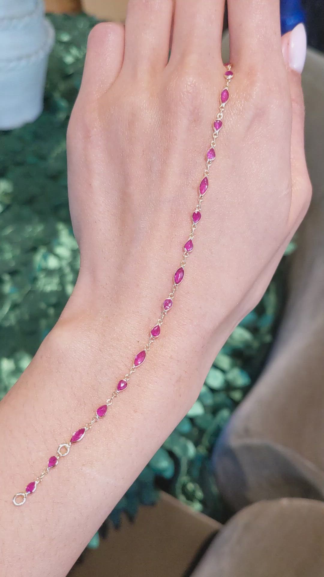 1.45&nbsp;Ct.Tw.Total Carat Weight Pinkish Red Ruby Accent Stones Bracelet, 18K Yellow Gold Size Video