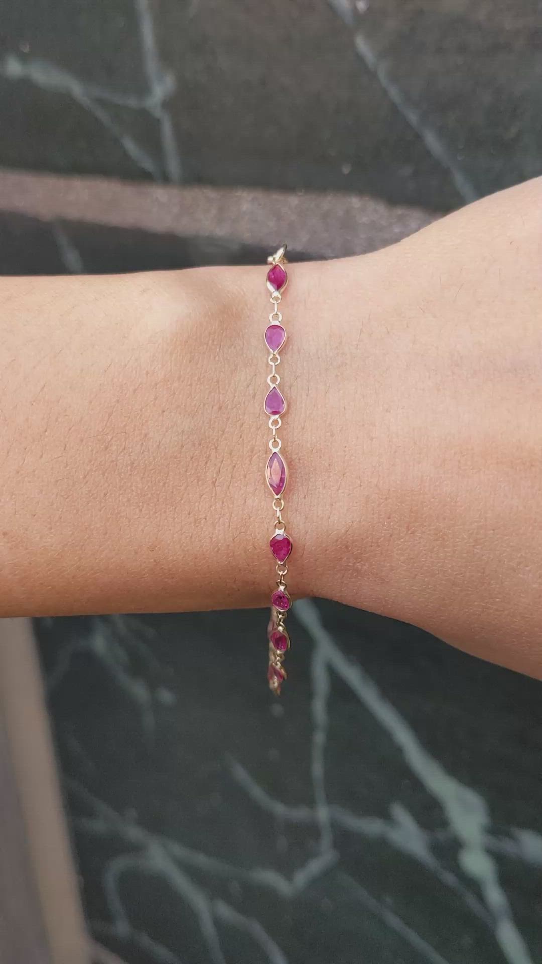 1.45&nbsp;Ct.Tw.Total Carat Weight Pinkish Red Ruby Accent Stones Bracelet, 18K Yellow Gold Size Video