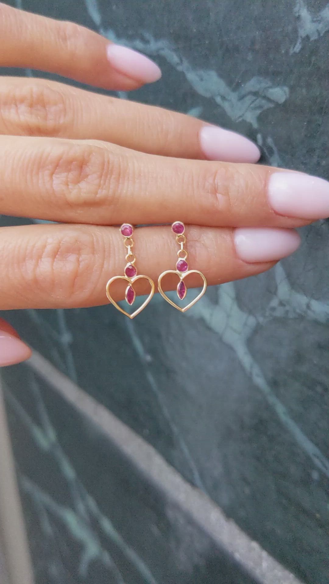 0.58 Ct.Tw.Total Carat Weight Pinkish Red Ruby Bezel Earrings, 18K Yellow Gold Size Video