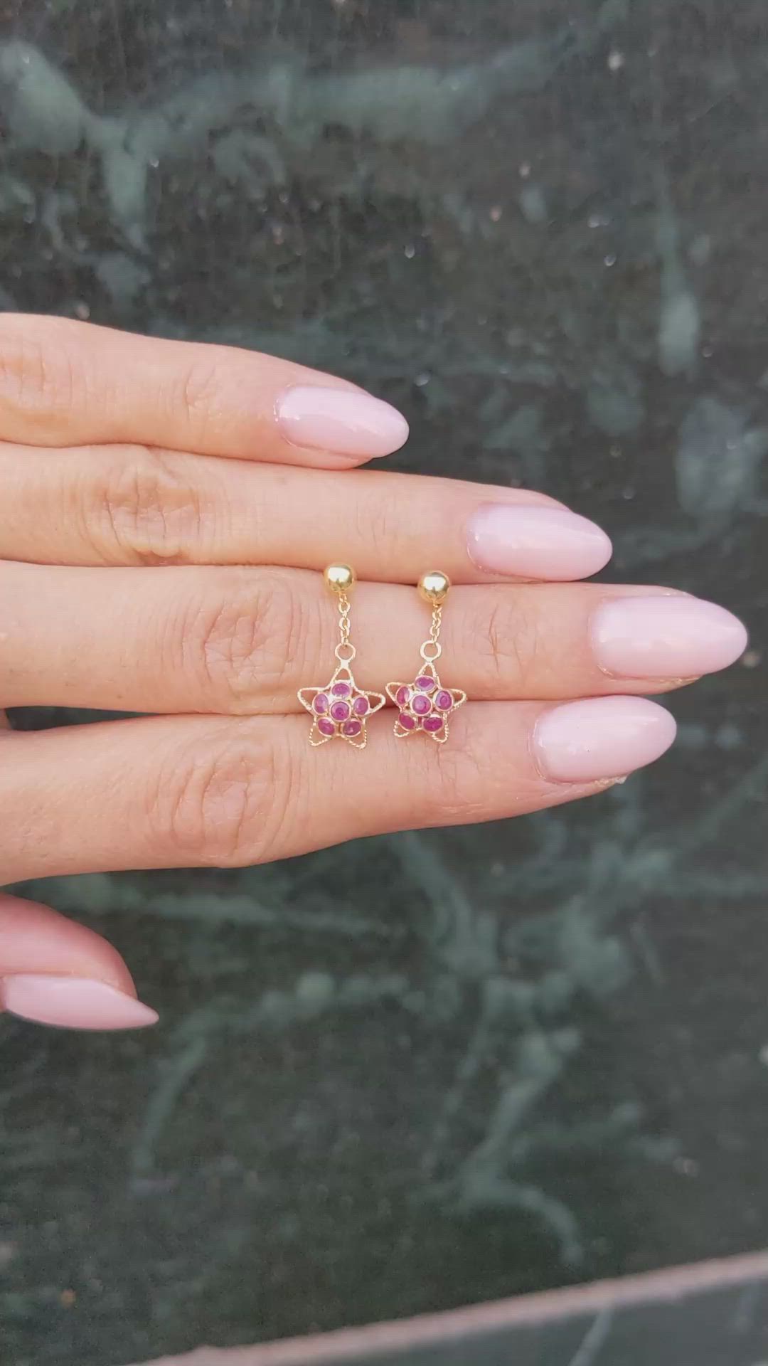 1.44&nbsp;Ct.Tw.Total Carat Weight Pinkish Red Ruby Drops Earrings, 18K Yellow Gold Size Video