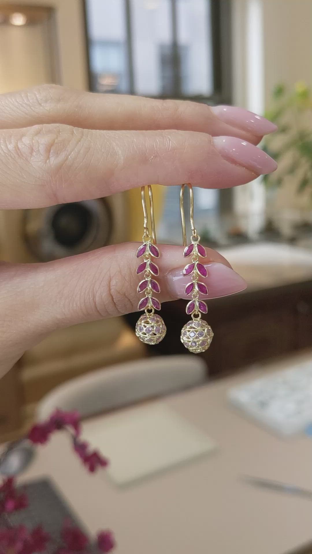 0.96&nbsp;Ct.Tw.Total Carat Weight Ruby and Pink Sapphire Bezel Earrings, 18K Yellow Gold Size Video