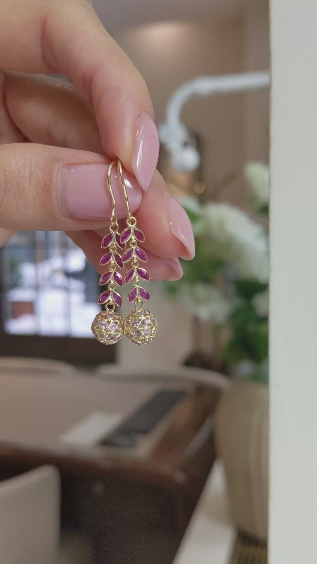 0.96&nbsp;Ct.Tw.Total Carat Weight Ruby and Pink Sapphire Bezel Earrings, 18K Yellow Gold Size Video