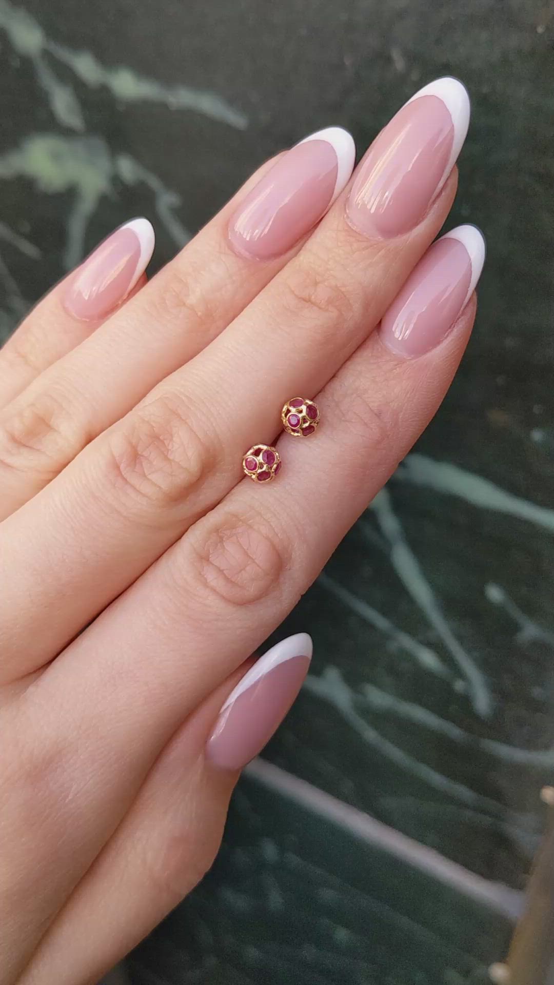 1.11&nbsp;Ct.Tw.Total Carat Weight Ruby Studs Earrings, 18K Yellow Gold Size Video