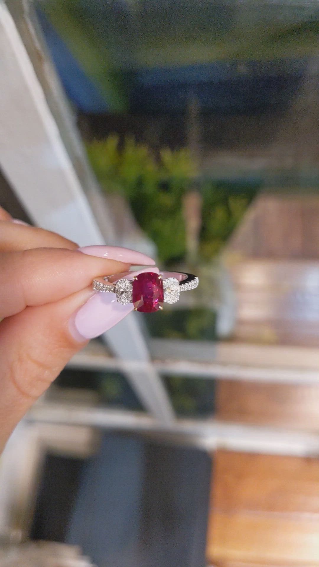 1.58 Ct. Ruby Natural Diamond Ring, 18K White & Yellow Size Video