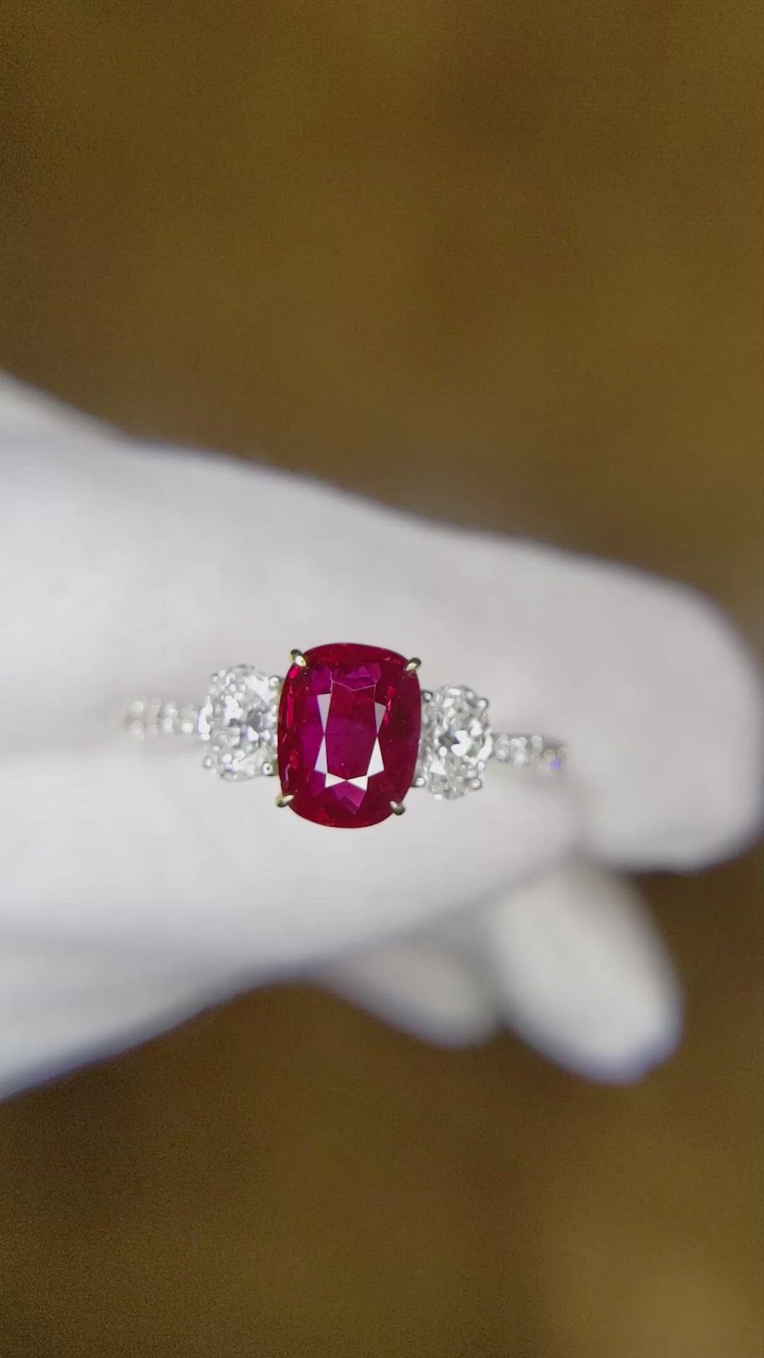 1.58 Ct. Ruby Natural Diamond Ring, 18K White & Yellow Size Video
