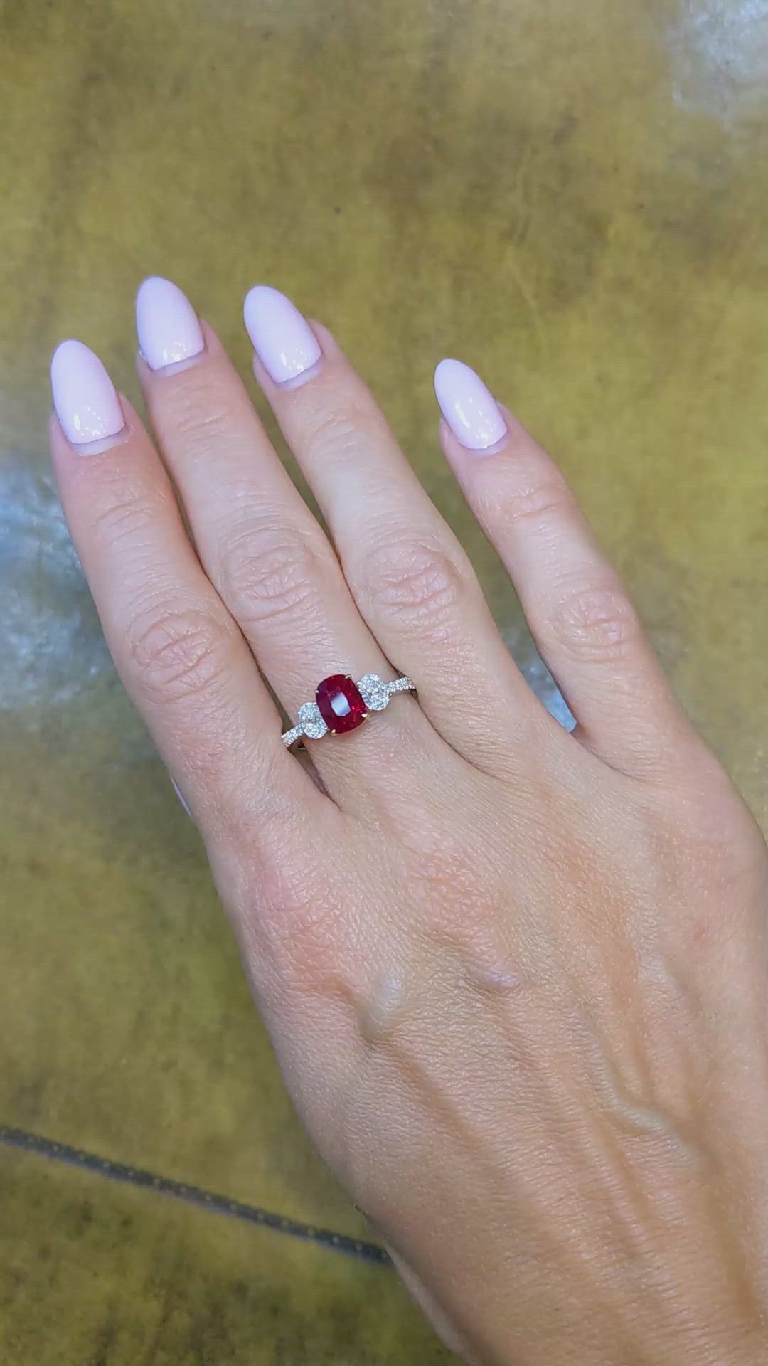 1.58 Ct. Ruby Natural Diamond Ring, 18K White & Yellow Size Video