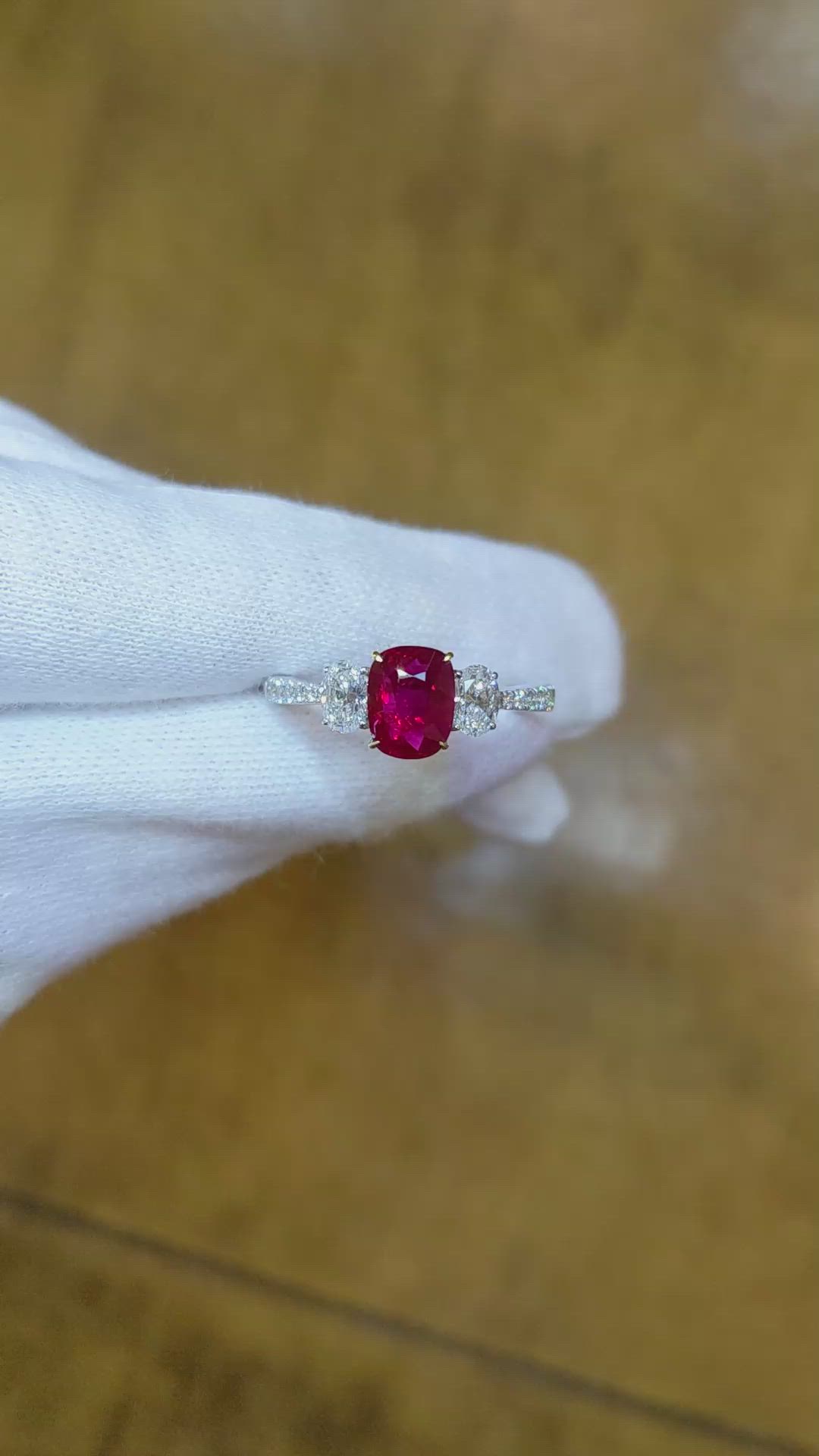 1.58 Ct. Ruby Natural Diamond Ring, 18K White & Yellow Size Video