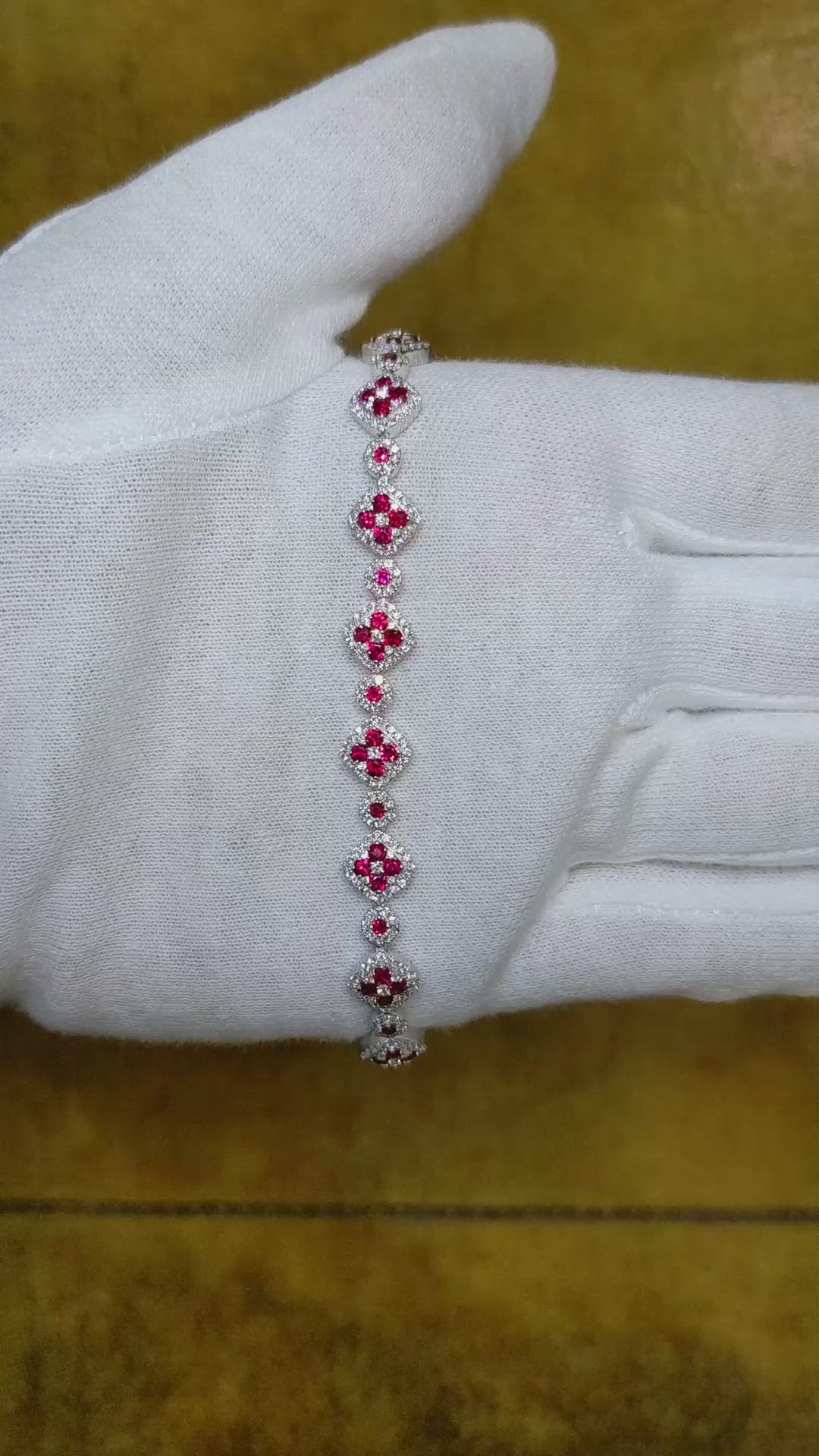 3.17 Ct.Tw.Total Carat Weight Ruby Natural Diamond Pave Bracelet, 18K White Gold Size Video