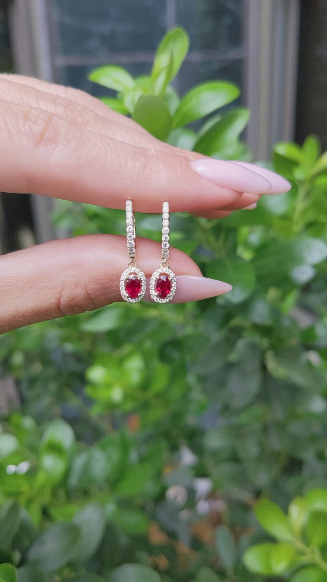 0.55 Ct.Tw.Total Carat Weight Ruby and Natural Diamond Pave Earrings, 14K Yellow Gold Size Video