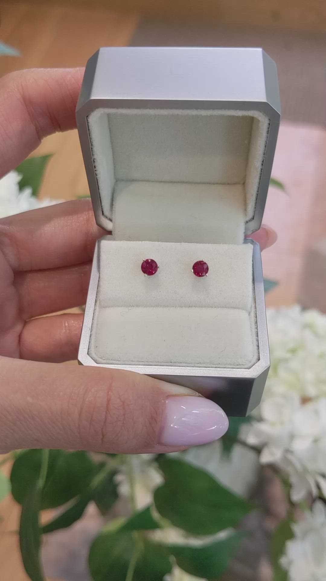 0.65 Ct.Tw.Total Carat Weight Ruby Studs Earrings, 14K Yellow Gold Size Video