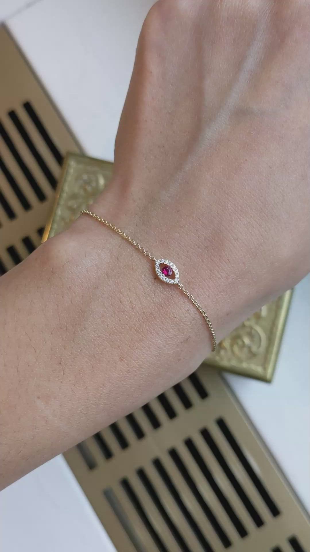 0.09&nbsp;Ct.Tw.Total Carat Weight Ruby and Natural Diamond Pave Bracelet, 14K Yellow Gold Size Video