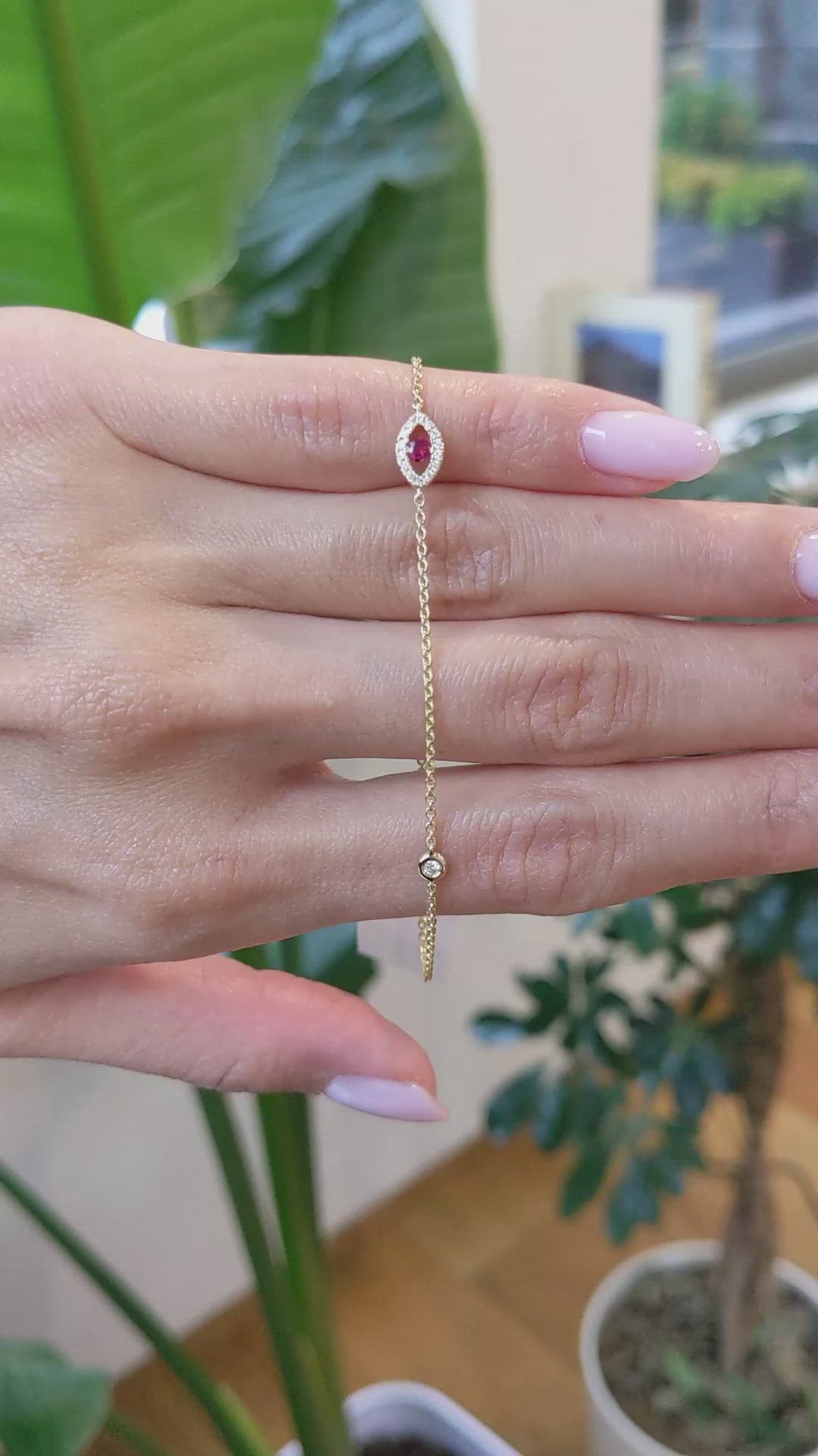 0.09&nbsp;Ct.Tw.Total Carat Weight Ruby and Natural Diamond Pave Bracelet, 14K Yellow Gold Size Video