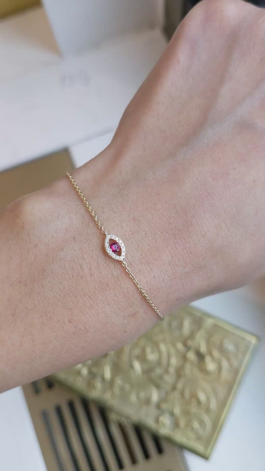 0.09&nbsp;Ct.Tw.Total Carat Weight Ruby and Natural Diamond Pave Bracelet, 14K Yellow Gold Size Video