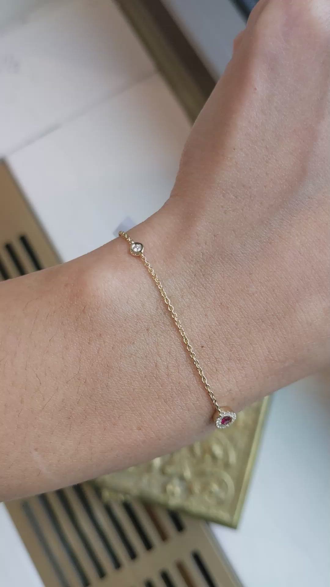 0.09&nbsp;Ct.Tw.Total Carat Weight Ruby and Natural Diamond Pave Bracelet, 14K Yellow Gold Size Video