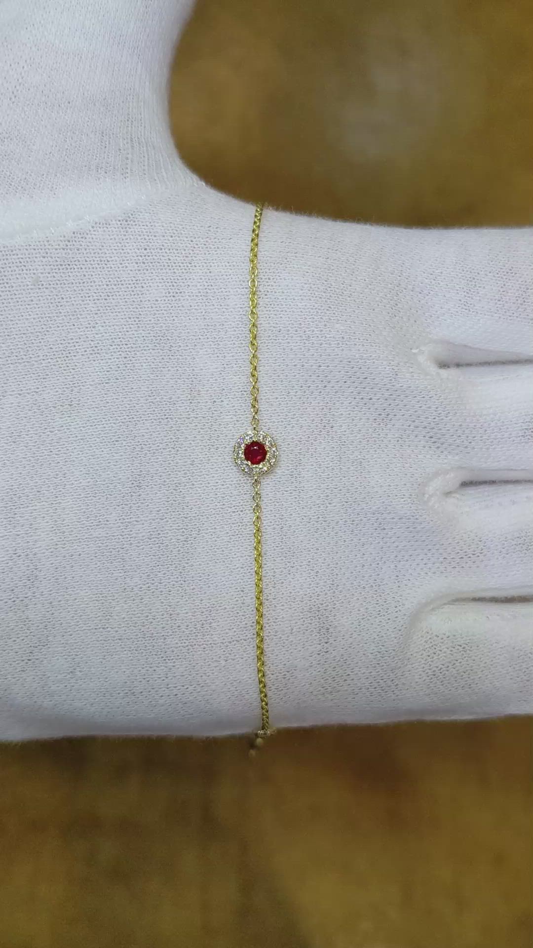 0.14 Ct.Tw.Total Carat Weight Ruby Natural Diamond Pave Bracelet, 14K Yellow Gold Size Video