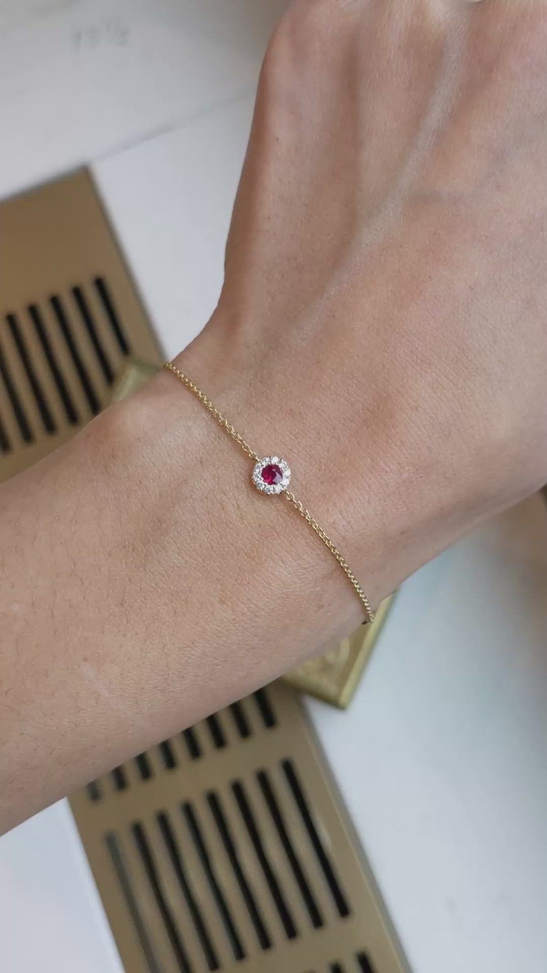 0.14&nbsp;Ct.Tw.Total Carat Weight Ruby and Natural Diamond Pave Bracelet, 14K Yellow Gold Size Video