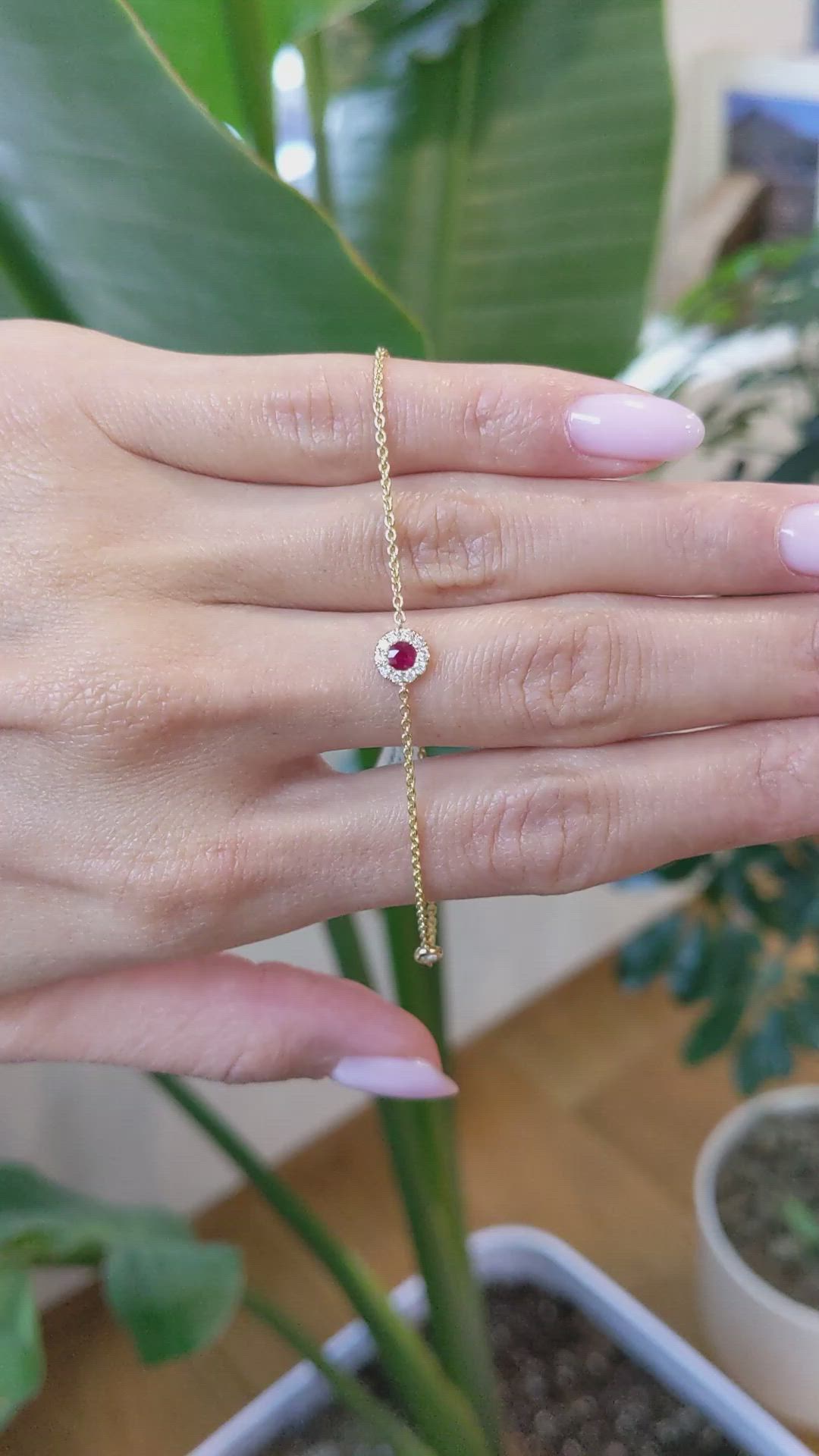 0.14&nbsp;Ct.Tw.Total Carat Weight Ruby and Natural Diamond Pave Bracelet, 14K Yellow Gold Size Video