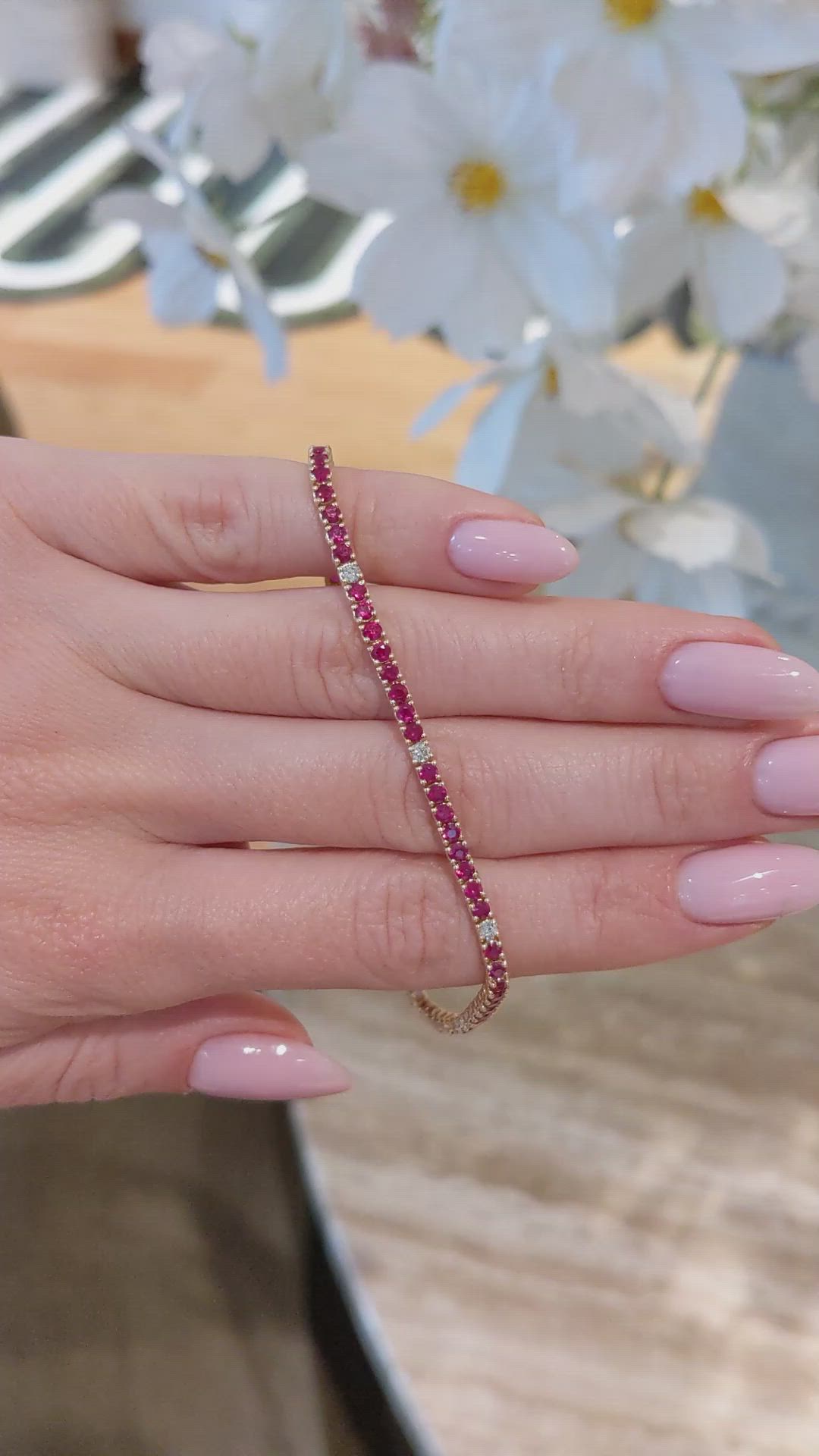 3.39&nbsp;Ct.Tw.Total Carat Weight Ruby and Natural Diamond Tennis/Line Bracelet, 14K Yellow Gold Size Video