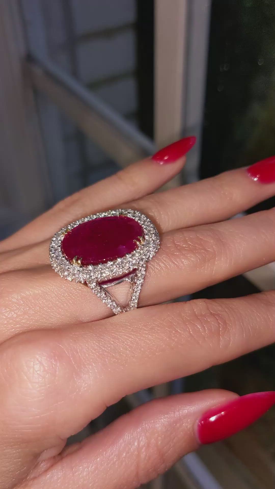 13.59 Ct. Ruby Natural Diamond Pave Ring, 18K White Gold Size Video