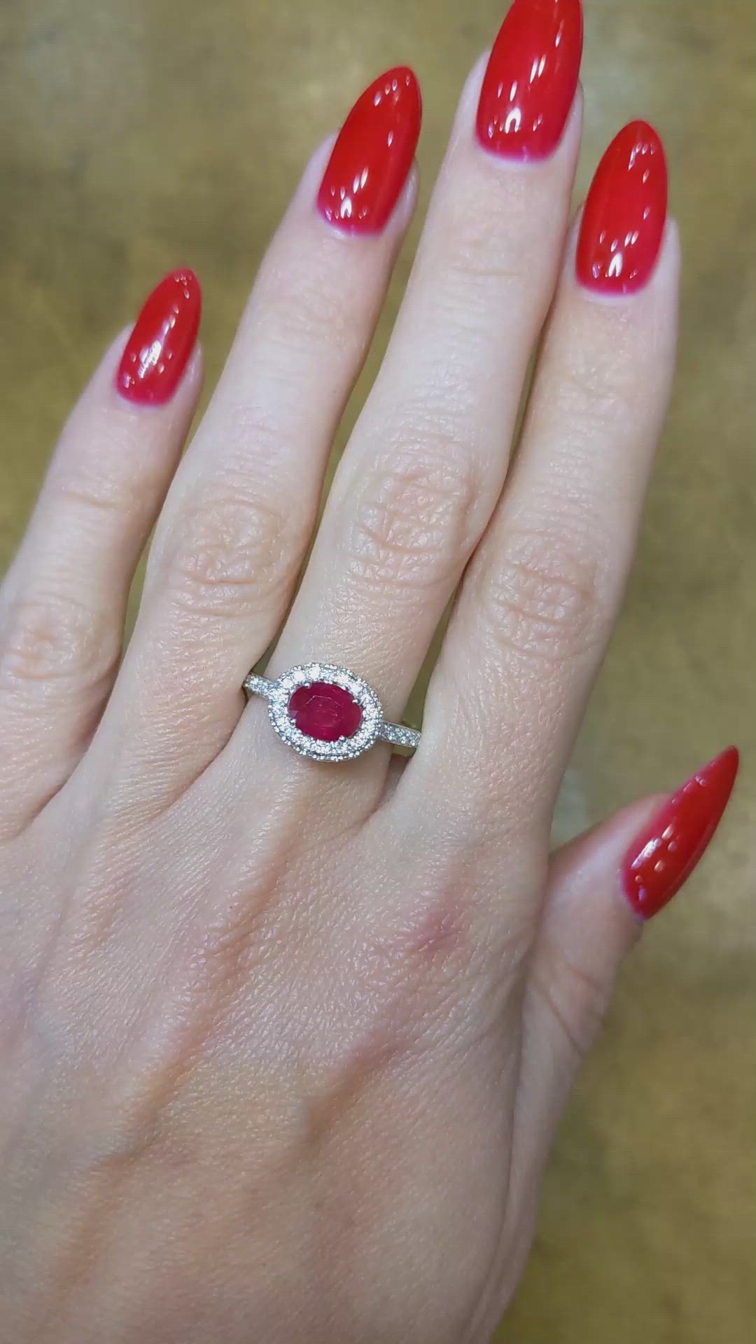 1.09 Ct. Ruby and Diamond Ring, 18K White Gold Size Video