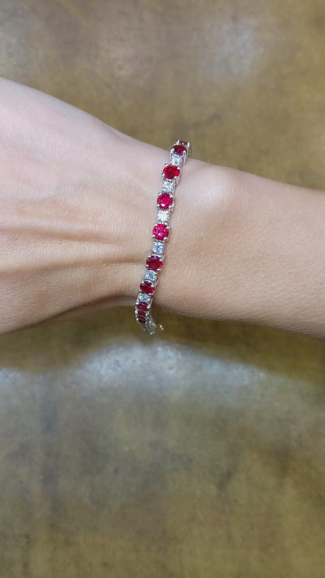 8.00 Ct.Tw.Total Carat Weight Ruby Natural Diamond Tennis/Line Bracelet, 14K White Gold Size Video