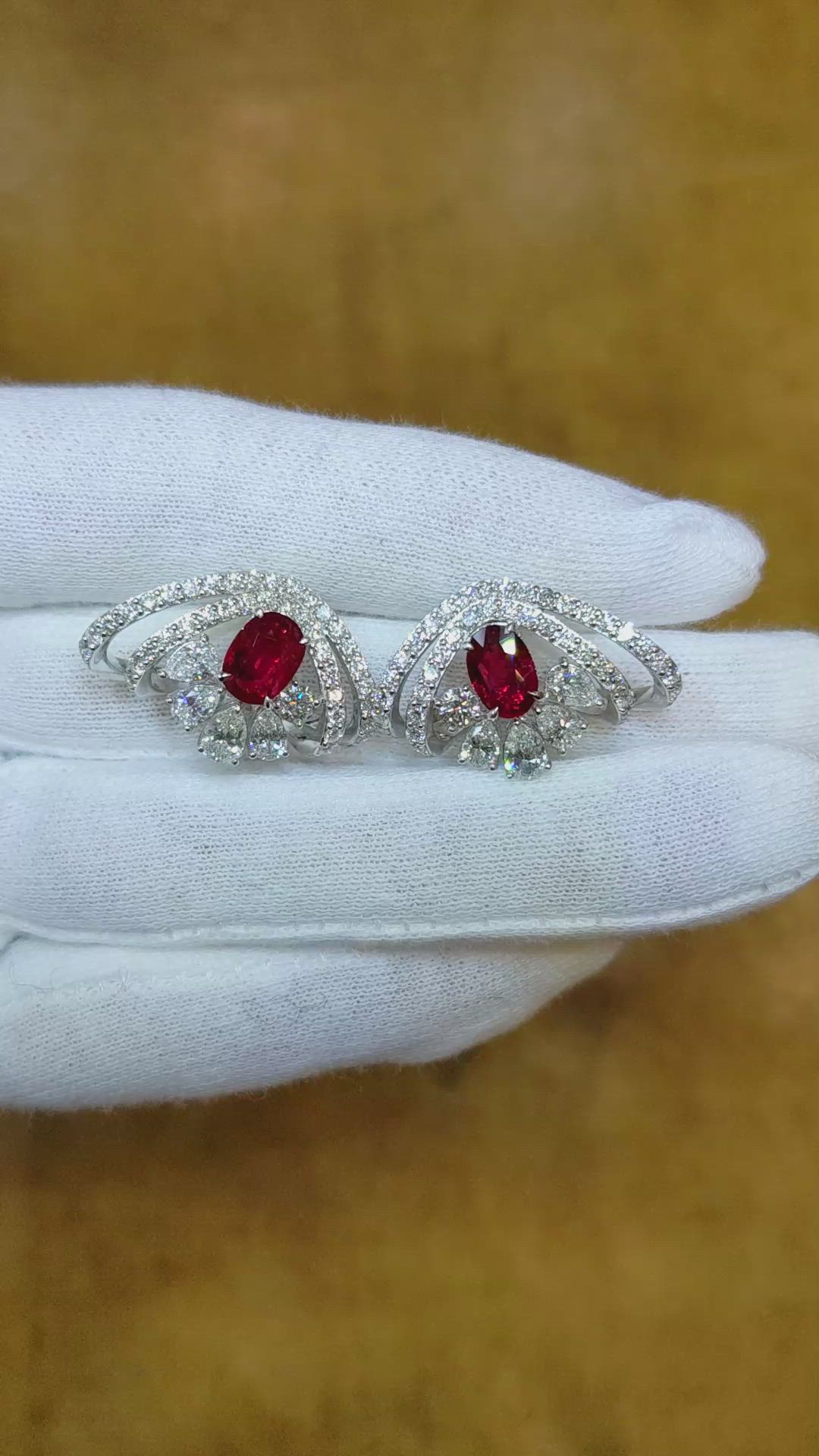 2.08 Ct.Tw.Total Carat Weight Ruby Natural Diamond Pave Earrings, 18K White Gold Size Video