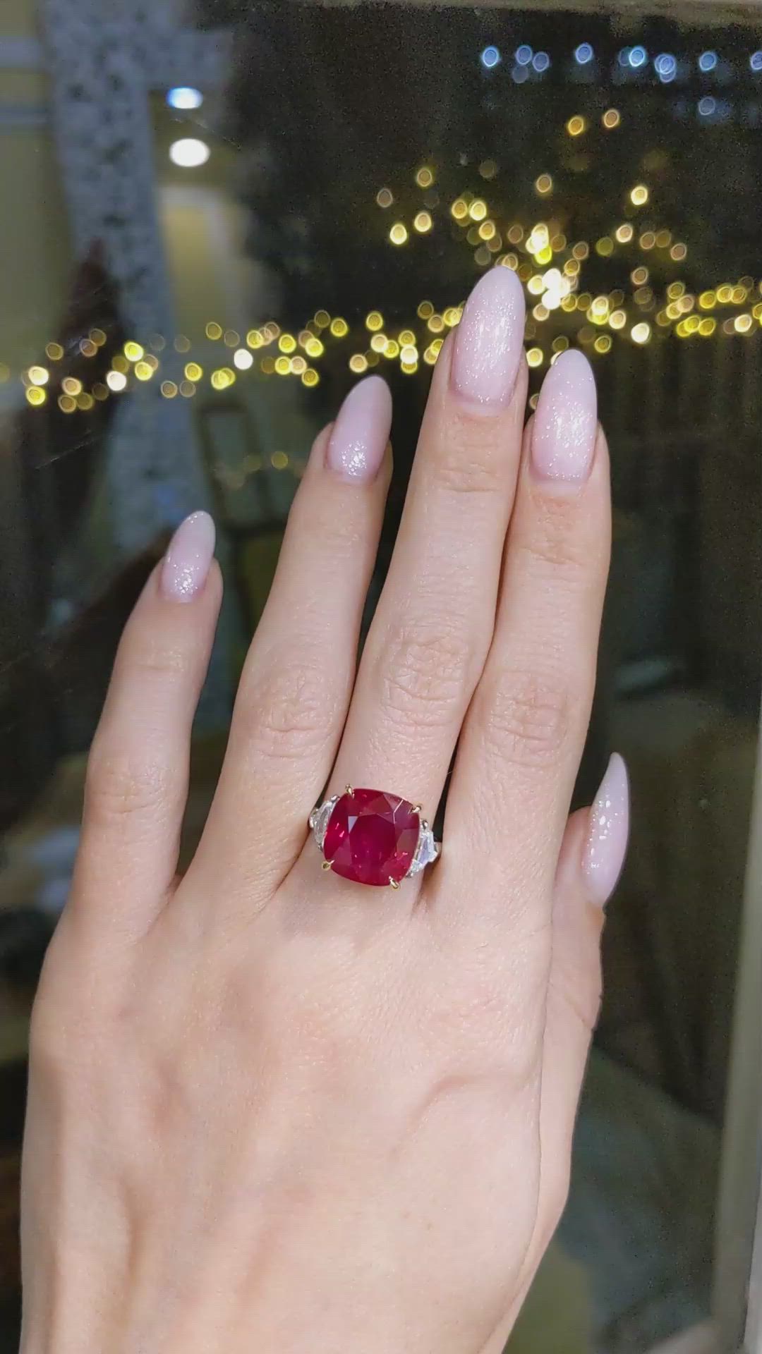 10.03 Ct. Ruby Natural Diamond Three Stone Ring, Platinum & 18K Yellow Size Video