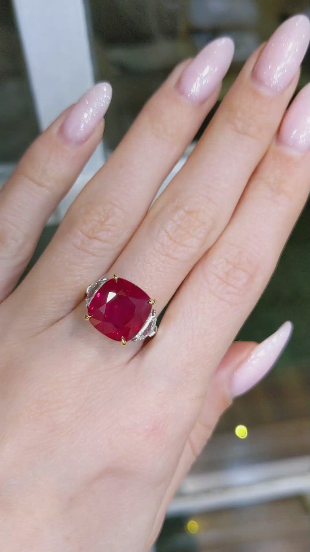 10.03 Ct. Ruby Natural Diamond Three Stone Ring, Platinum & 18K Yellow Size Video