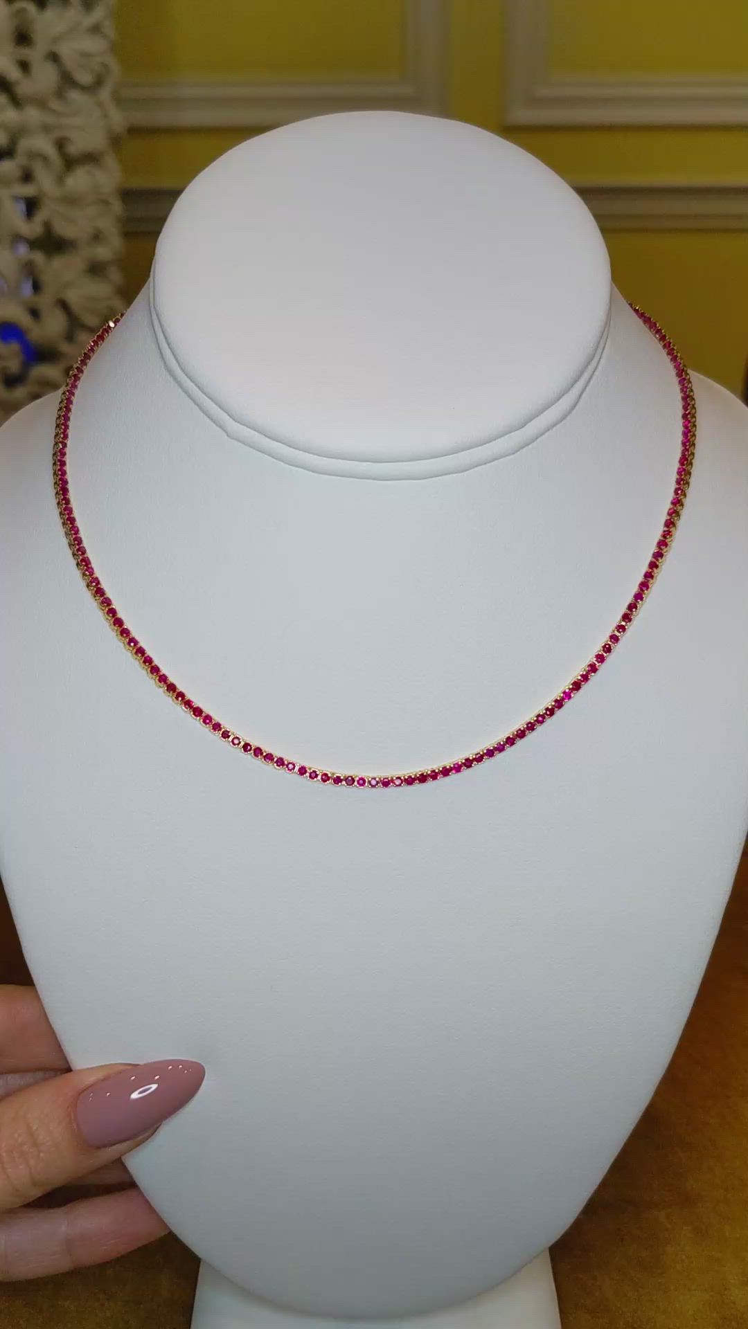 5.01 Ct. Ruby Pave Necklace, 14K Yellow Gold Size Video