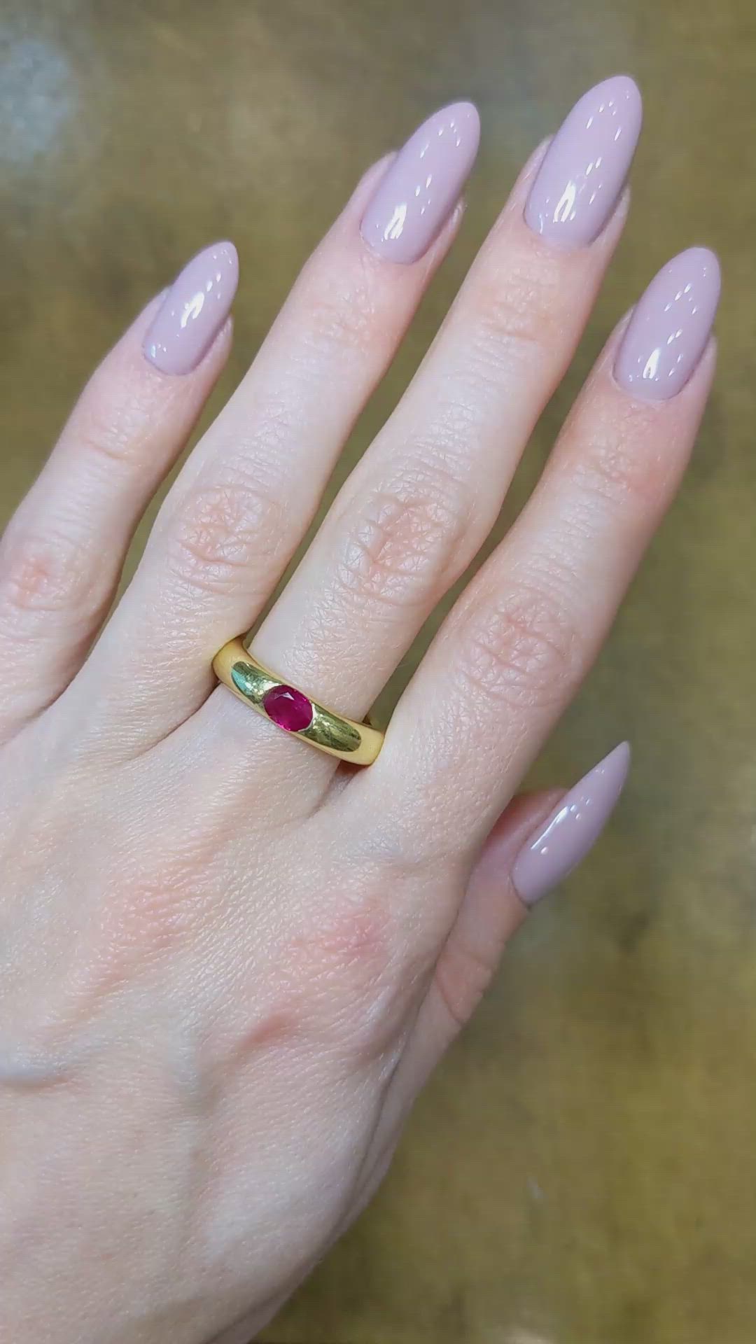 0.60 Ct. Pinkish Red Ruby Bezel Ring, 14K Yellow Gold Size Video