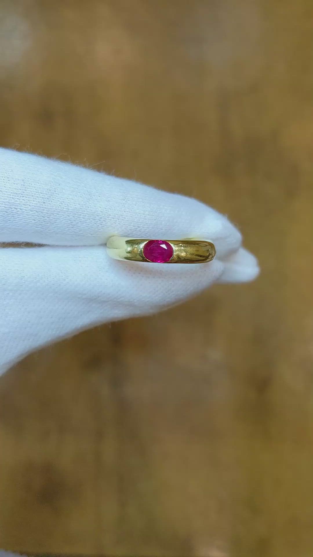 0.60 Ct. Pinkish Red Ruby Bezel Ring, 14K Yellow Gold Size Video