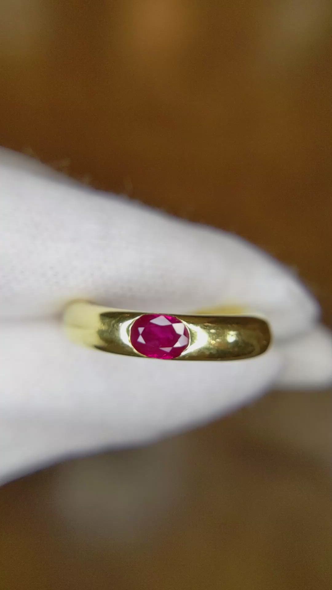 0.60 Ct. Pinkish Red Ruby Bezel Ring, 14K Yellow Gold Size Video