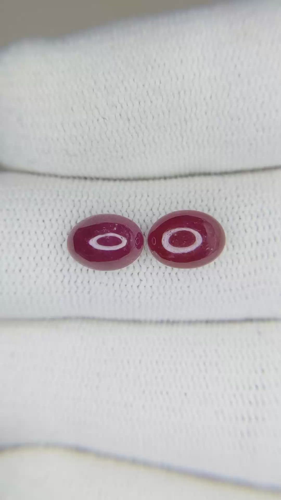 3.93 Ct.Tw.Total Carat Weight Cabochon Ruby Pair from Mozambique Size Video