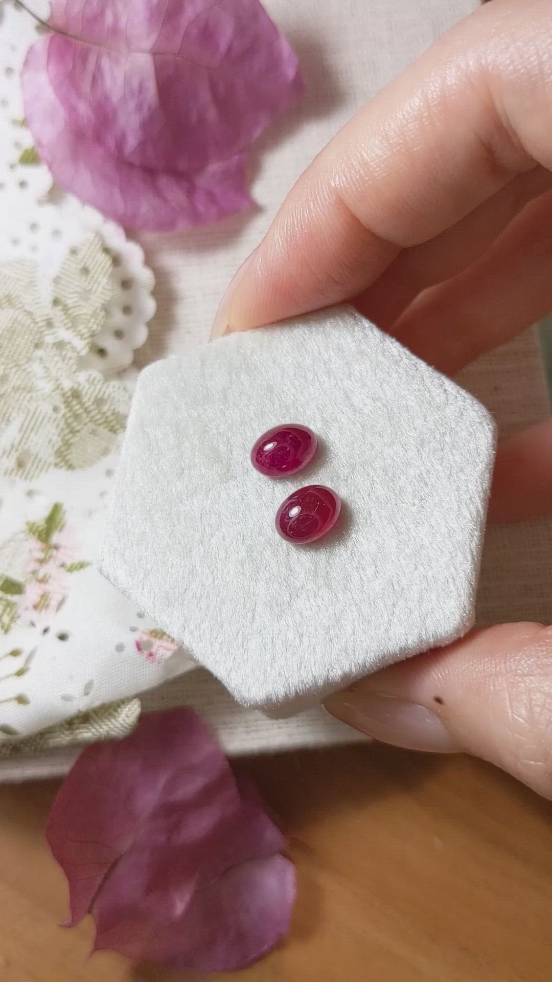 3.93 Ct.Tw.Total Carat Weight Cabochon Ruby Pair from Mozambique Size Video
