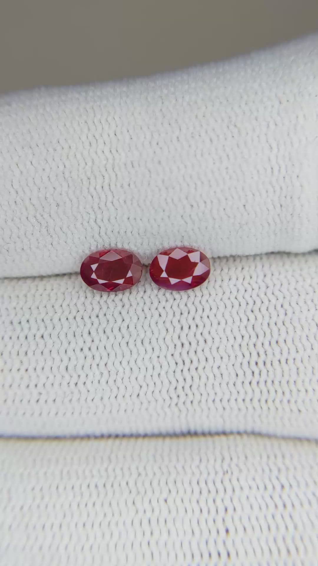 1.05 Ct.Tw.Total Carat Weight Ruby Pair from Burma (Myanmar) Size Video