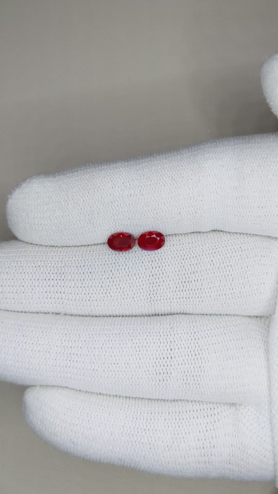 1.05 Ct.Tw.Total Carat Weight Ruby Pair from Burma (Myanmar) Size Video