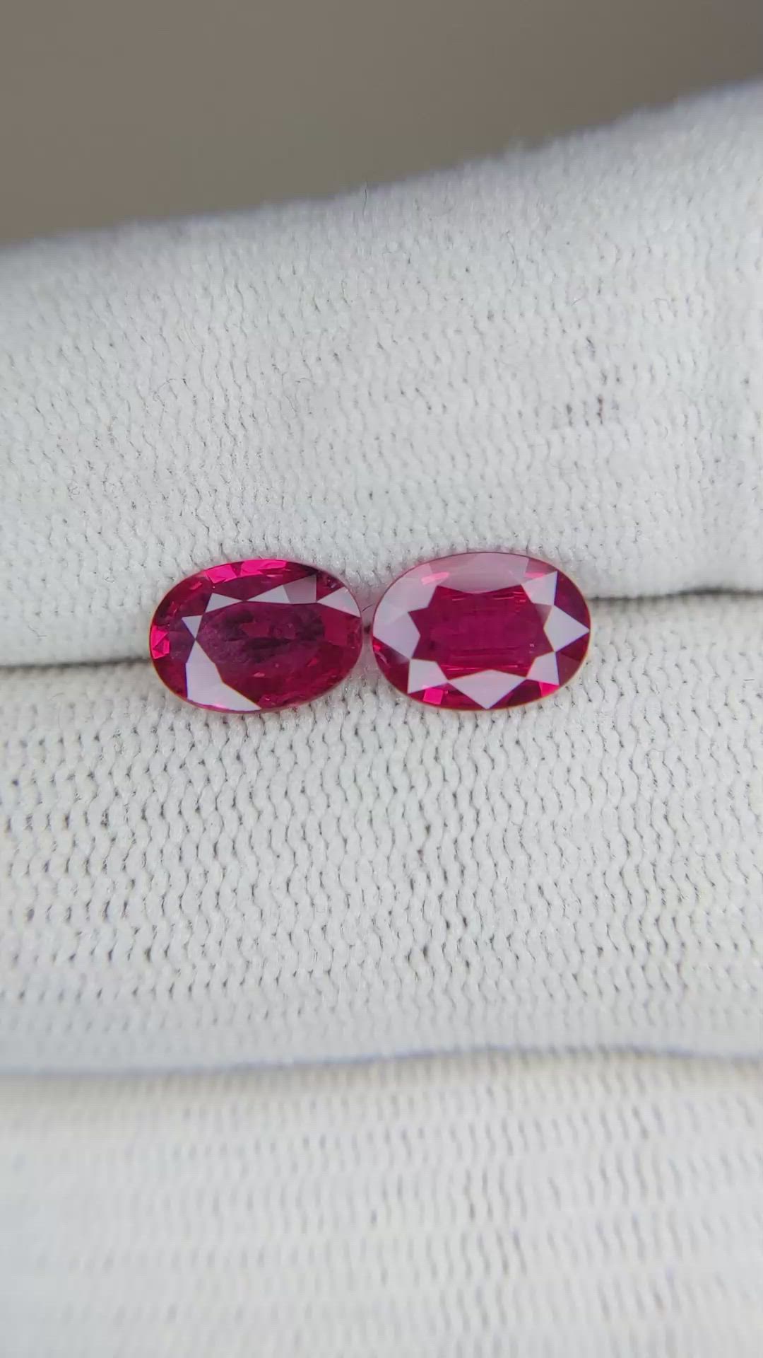 2.40 Ct.Tw.Total Carat Weight Ruby Pair from Mozambique Size Video