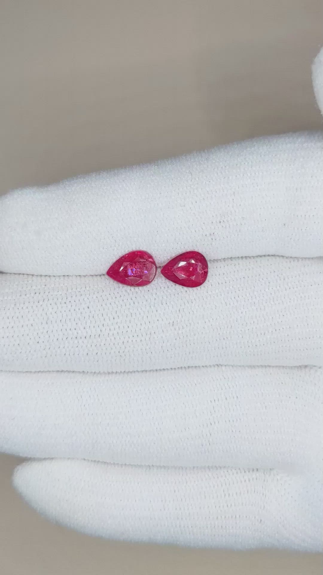 1.97 Ct.Tw.Total Carat Weight Ruby Pair from Mozambique Size Video