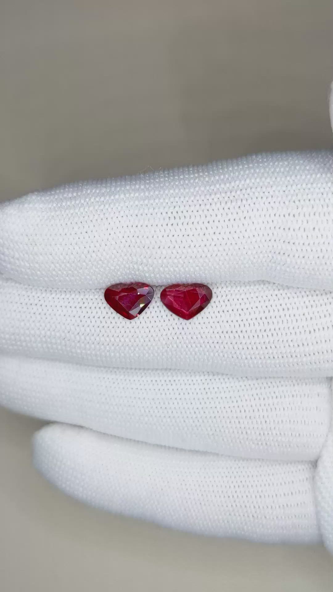 2.05 Ct.Tw.Total Carat Weight Ruby Pair from Mozambique Size Video