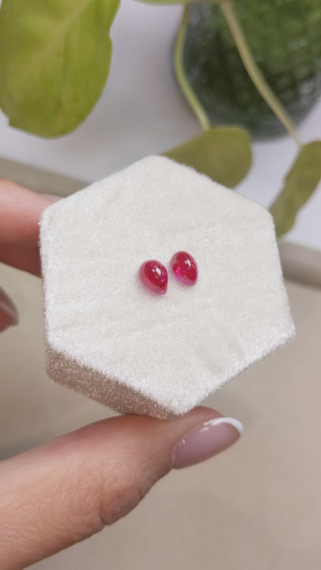 2.22 Ct.Tw.Total Carat Weight Cabochon Ruby Pair from Mozambique Size Video