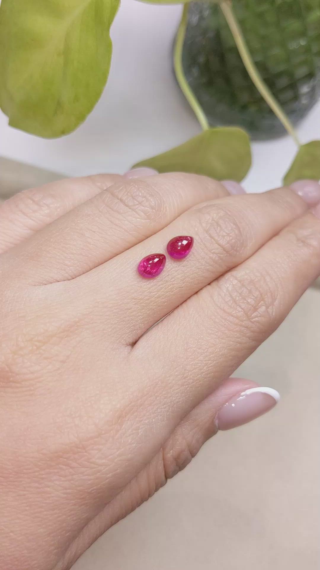 2.22 Ct.Tw.Total Carat Weight Cabochon Ruby Pair from Mozambique Size Video