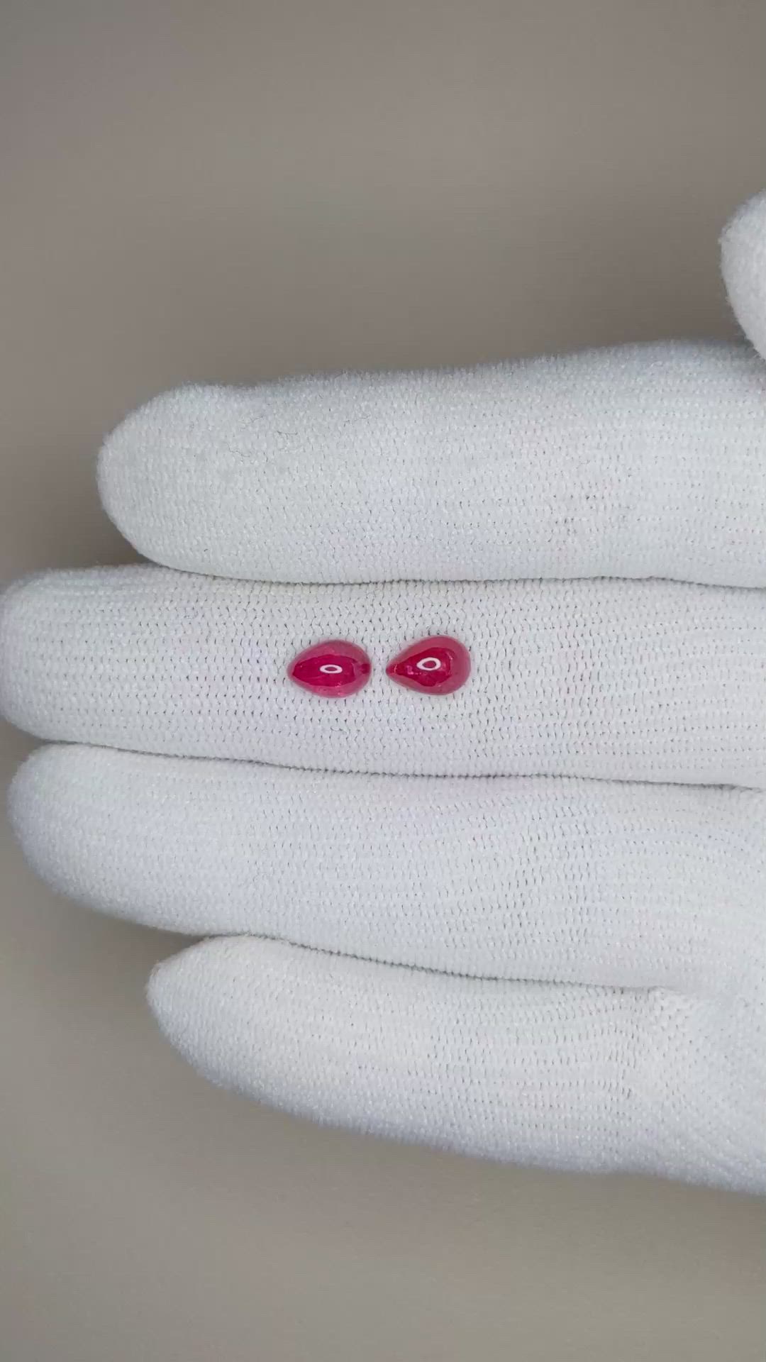 2.22 Ct.Tw.Total Carat Weight Cabochon Ruby Pair from Mozambique Size Video