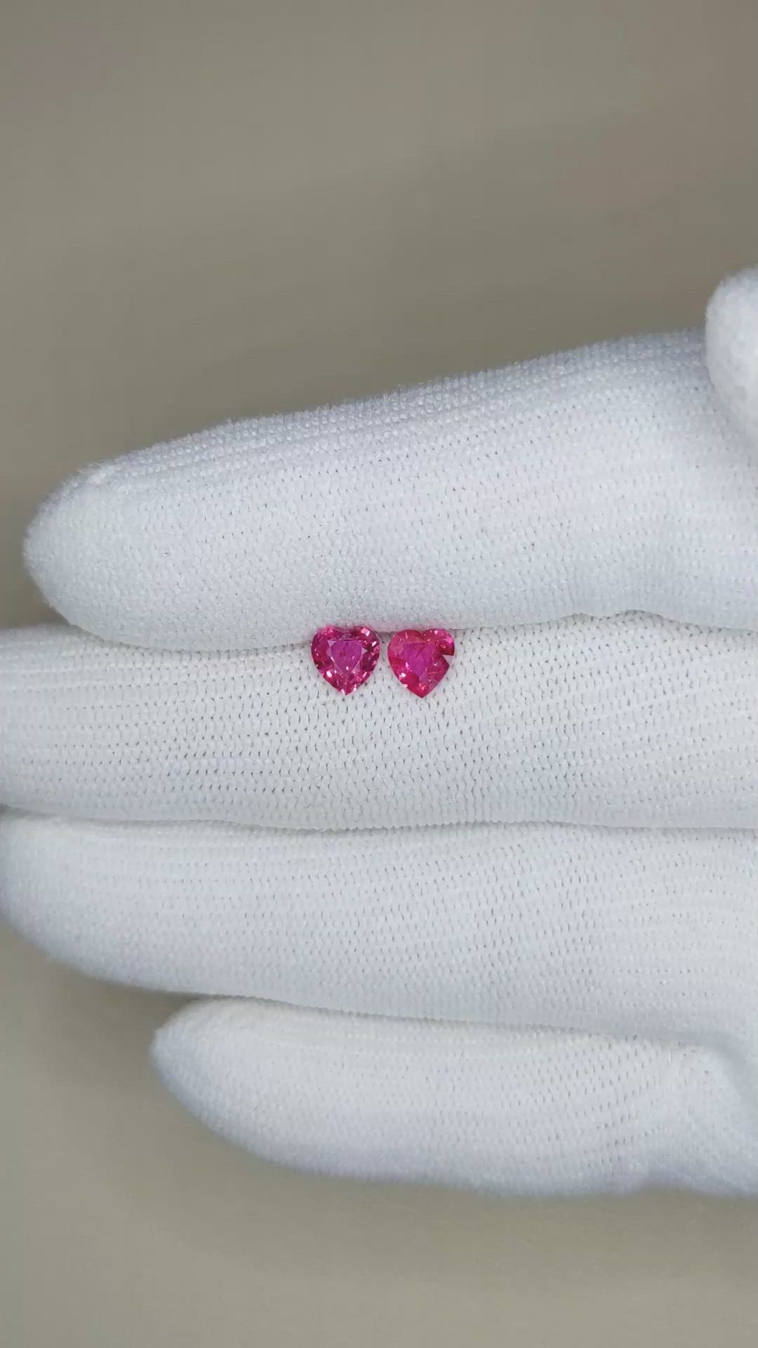 0.92 Ct.Tw.Total Carat Weight Ruby Pair from Mozambique Size Video