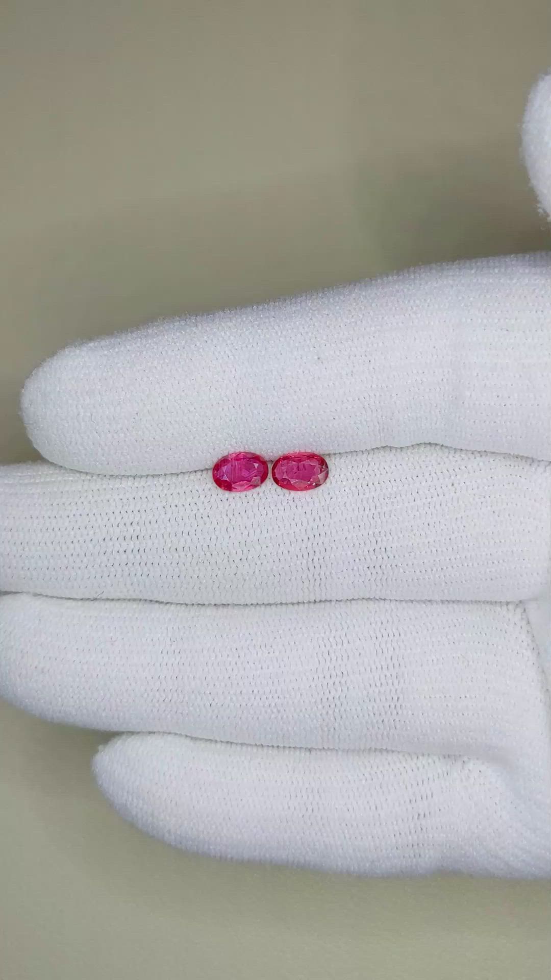 0.84 Ct.Tw.Total Carat Weight Ruby Pair from Mozambique Size Video