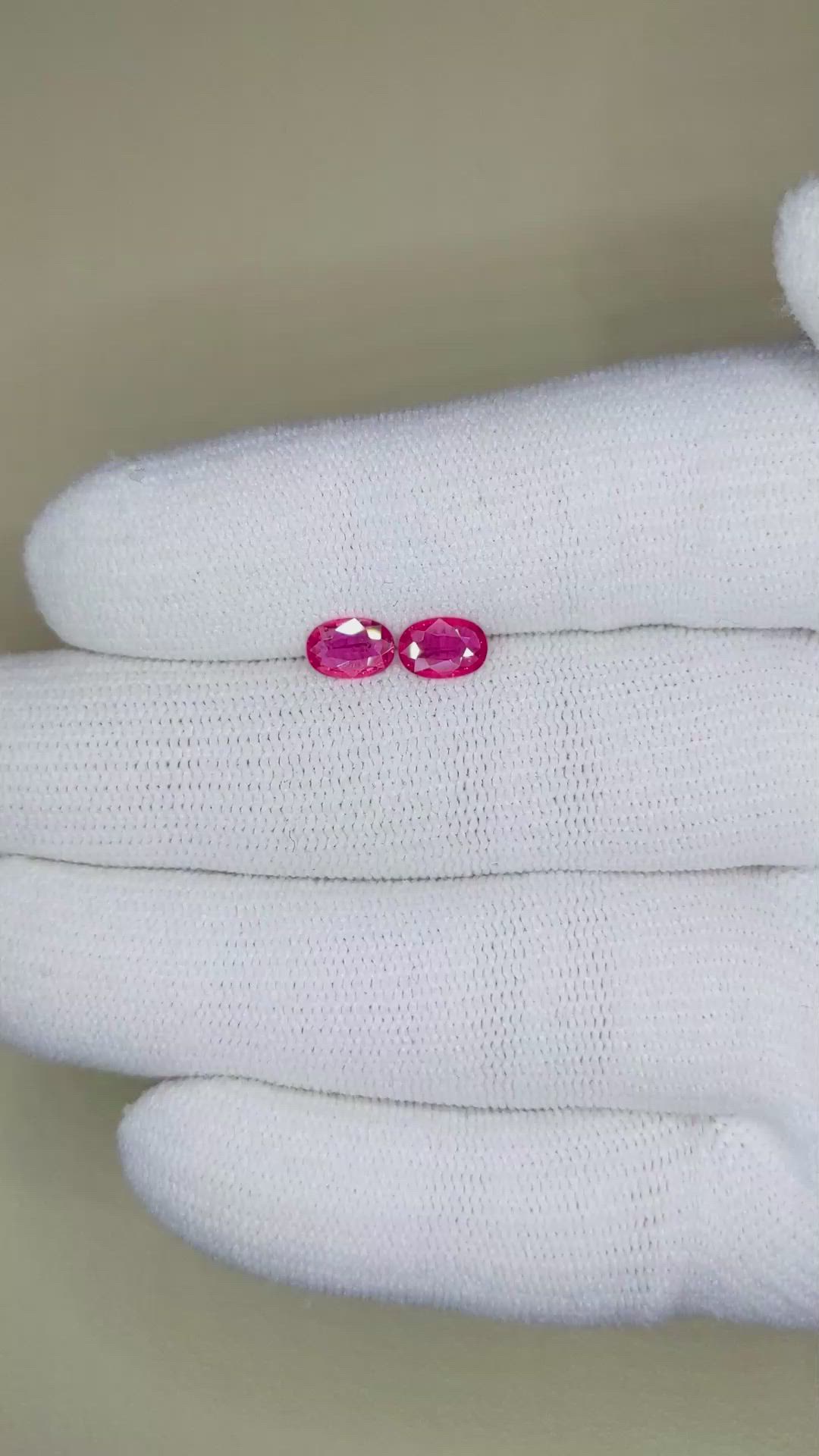 0.76 Ct.Tw.Total Carat Weight Ruby Pair from Mozambique Size Video