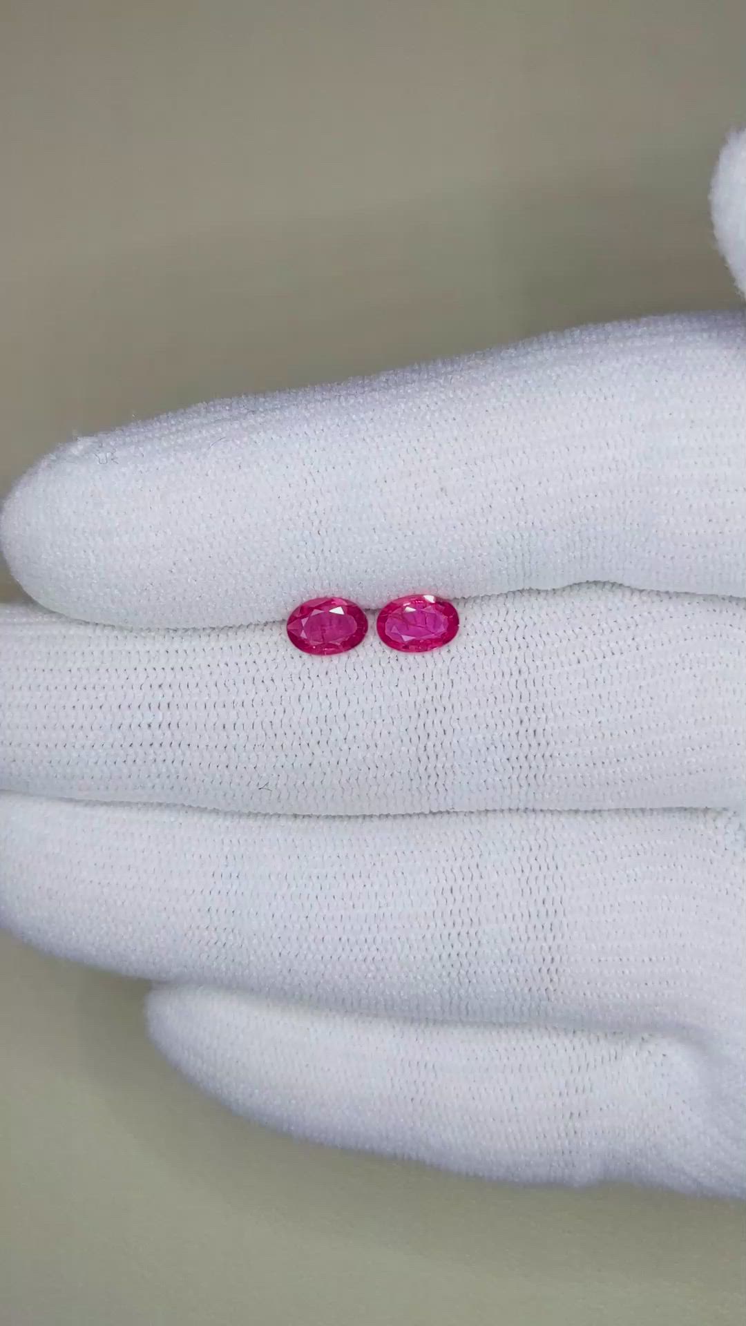 0.89 Ct.Tw.Total Carat Weight Ruby Pair from Mozambique Size Video